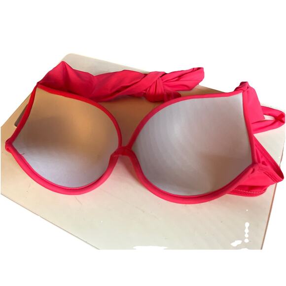 Jolefille Push-Up Underwired Bikini Top Molded Cups Triangle Halter Ties Pink M - Picture 10 of 10